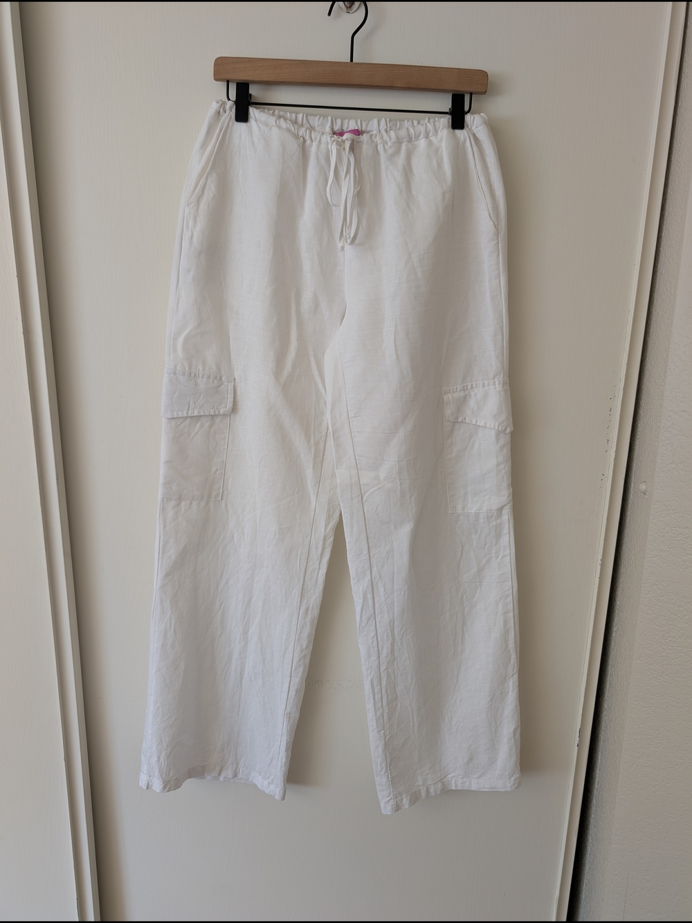Edikted Womens Medium 100% Cotton Wide Leg Cargo Pants White Minimalist Summer